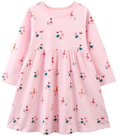 Baogaier Ragazza Vestito Rosa Vestiti, Primavera/Autunno Cotone Abiti T-Shirt Manica Lunga Tunica Camicia Magliette Vestiti Elegante Bambina Casual/Festa,Alter 4-5 Anni