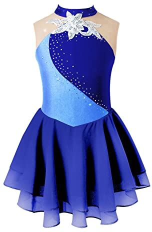 Freebily Abito da Pattinaggio Artistico Bambina Strass Leotards Body da Balletto Abito da Ballo Latino Vestito Danza Classica Ballerina Jazz Danza Moderna Performance Blu Scuro A 8 Anni