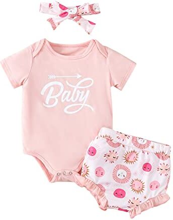 311 Giochi Creativi 6 Anni Femmina Neonato Neonato Ragazzi Ragazze Vestiti Estate Manica corta Lettera Pagliaccetto Top Cartoon Ruffle Shorts Fascia Outfit Set Bambina 9 Anni (Pink, 0 Months)