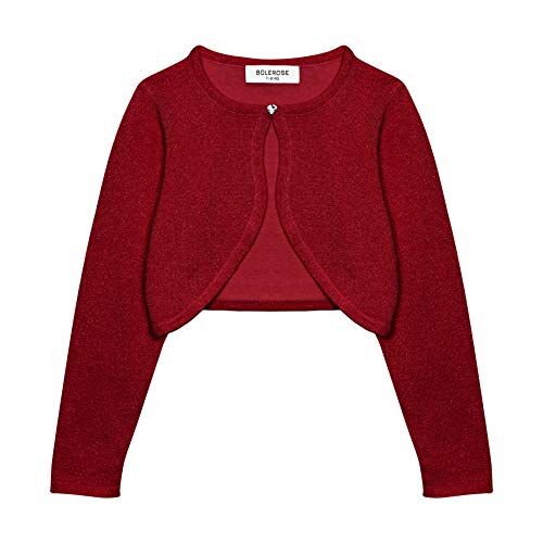 Bolerose Ragazze Manica Lunga Scintillante Bolero Bambini Caridgan (Rosso, 5-6 Anni)