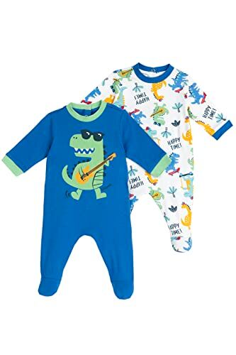 Chicco Set Tutine In Cotone con piedino, Tutina Unisex 0-24, Blu/Bianco, 3 mesi (pacco da 2)