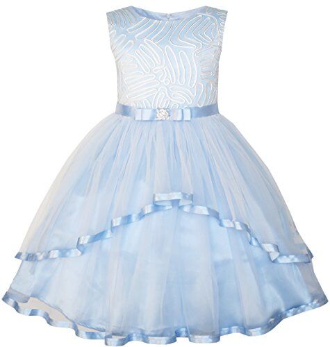 Sunny Fashion Vestito Bambina Fiore Blu con Cintura Nozze Festa Damigella d'Onore 5 Anni