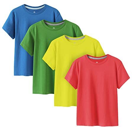 LAPASA Pacco da 4 T-Shirt 100% Cotone Bambini e Ragazzi Unisex K01 Abbigliamento Estivo Magliette Manica Corta Colori Assortiti Tinta Unica Multicolore 5-6 Anni