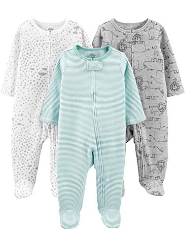 Simple Joys by Carter's 3-Pack Neutral Sleep And Play Infant Toddler-Sleepers, Bianco Stelle/Grigio Leone/Verde Righe, 0 Mesi (Pacco da 3) Unisex-Bimbi