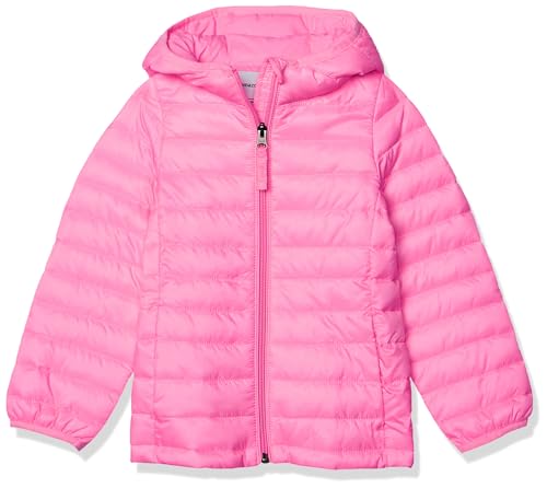 Amazon Essentials Piumino Leggero con Cappuccio Impermeabile e Ripiegabile Bambine e Ragazze, Rosa Fluo, 6-7 Anni