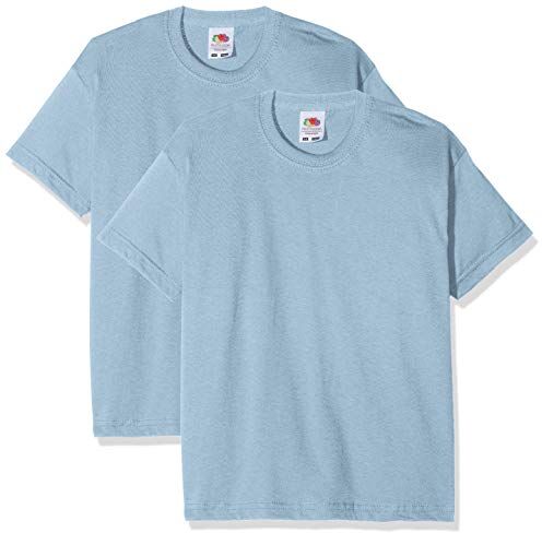 Fruit of the Loom Valueweight Manica Corta T 2 Pack T-Camicia, Blu (Blu Cielo), 14-15 Anni (Pacco da 2) Bambini e Ragazzi