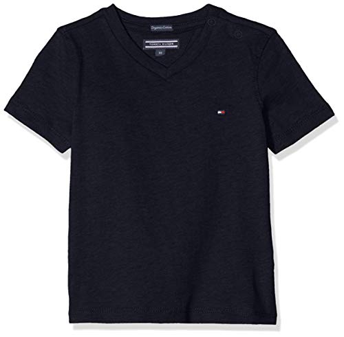 Tommy Hilfiger T-shirt Maniche Corte Bambino Scollo a V, Blu (Sky Captain), 12 Anni