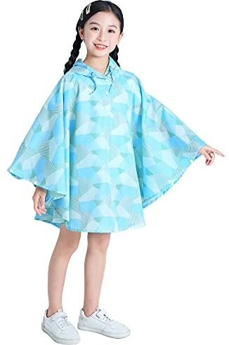 Gaga city Mantella Pioggia Bambino Poncho Impermeabile Bambini Unisex Bambina con Cappuccio e Bottoni Chiusura Stampato in Blu XL/8-12 anni