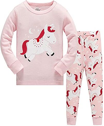 TEDD Pigiama Ragazza Unicorno 100% Cotone Lungo Biancheria da Notte Vestiti Bambina Invernale Due Pezzi Impostato Natale Regalo per Bambini 1-12 Anni