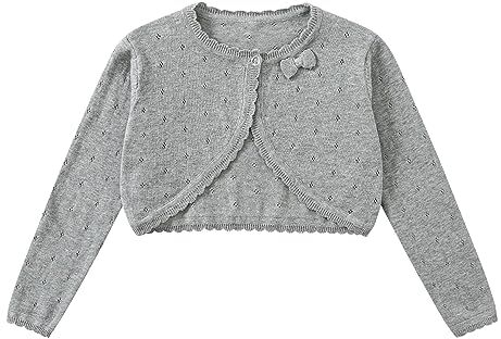 Yealoo Bambine Cardigan Bolero Maniche Lunghe Pizzo Girocollo Scrollata di Spalle Ragazze con Nodo di Prua