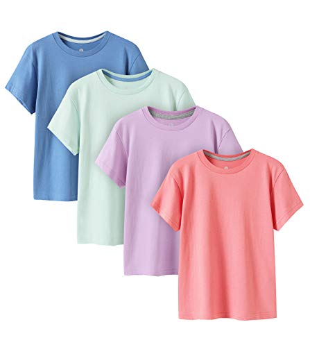 LAPASA Pacco da 4 T-Shirt 100% Cotone Bambini e Ragazzi Unisex K01 Abbigliamento Estivo Magliette Manica Corta Colori Assortiti Tinta Unica Multicolore 5-6 Anni