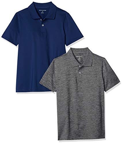 Amazon Essentials Polo Sportive da Allenamento Bambini e Ragazzi, Pacco da 2, Blu Marino/Grigio, 8 Anni