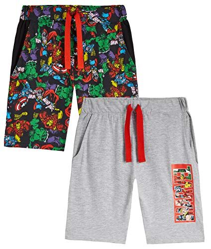 Marvel Pantaloncini Bambino, Bermuda Ragazzo Estivi di Cotone Corti, Set da 2 Shorts con I Personaggi Avengers di Captain America, Hulk e Iron Man (11-12 Anni, Grigio)