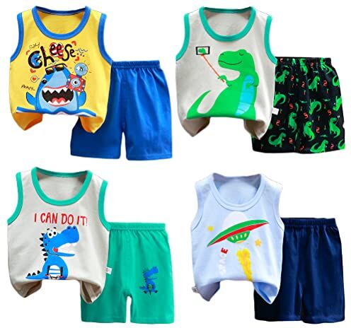 XM-Amigo 8 Pezzi per Ragazzi Bambini Neonati Canotta senza maniche Top Canottiere morbide Shorts con pantaloncini Outfit Set,Età 2-3 anni(Consigliata Bambini Altezza: 90-100cm) Etichetta:65