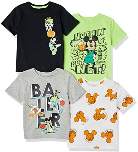 Amazon Essentials Disney   Marvel   Star Wars Magliette a Maniche Corte (precedentemente Spotted Zebra) Bambini e Ragazzi, Pacco da 4, Topolino Pallacanestro, 11-12 Anni