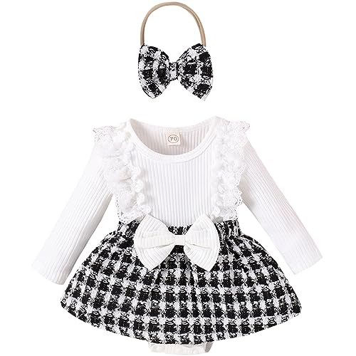 MAHUAOYIXI 2 Pezzi Elegante Tuta Bimba Tutine Neonato Femmina Pagliaccetto Estivo Vestito Abito in Pizzo Floreale Principessa Tutu Bodysuit Tulle Battesimo Jumpsuit + Fascia Bowknot Bambino (B2 , 6-9 Months )