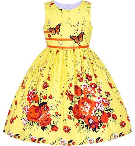 Sunny Fashion Vestito Bambina Cotone Rosa Doppio Cravatta a Farfalla Festa 11-12 Anni