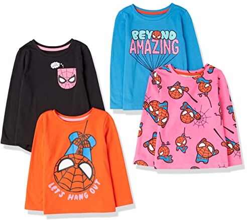 Amazon Essentials Disney   Marvel   Star Wars Maglie a maniche lunghe (precedentemente Spotted Zebra) Bambine e ragazze, Pacco da 4, Marvel Spiderman, 8 anni