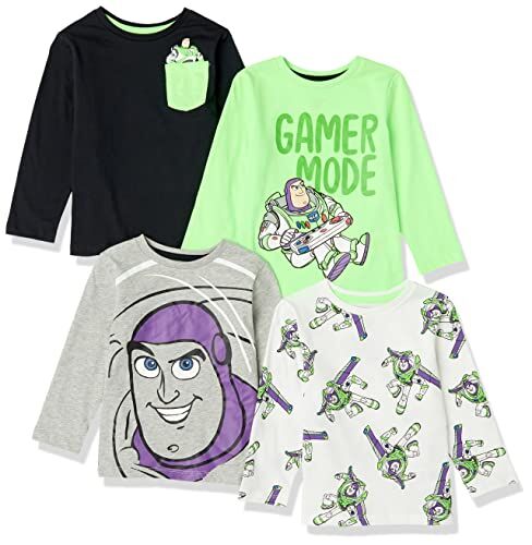 Amazon Essentials Disney   Marvel   Star Wars Maglie a Maniche Lunghe (precedentemente Spotted Zebra) Bambini e Ragazzi, Pacco da 4, Fluorescente/Amici di Toy Story, 3 Anni