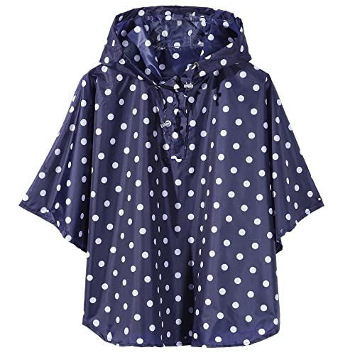 QIKADO Poncho Mantella Pioggia Impermeabile, Unisex Bambina Ragazzo Poncho Antipioggia Impermeabile e Antivento Punti blu/M