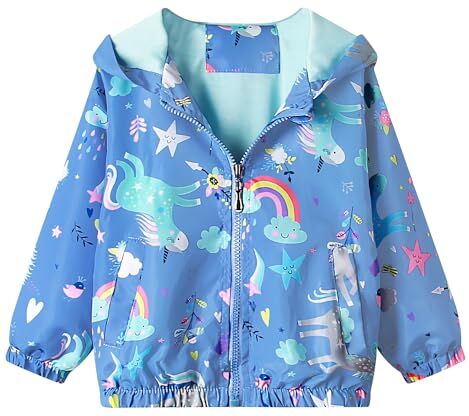 JinBei Giacche e Cappotti Bambina Unicorno Blu Arcobaleno Cappotto Giacca a Vento Con Cappuccio Sottile Ragazza Cerniera Lampo Primavera Autunno Protezione Solare Vestiti 2-3 Anni