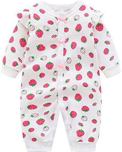 Fewlby Bambina Pagliaccetto in Cotone Pigiama Ragazze Tutina Body a Maniche Lunghe Fumetto Outfits, 9-12 Mesi