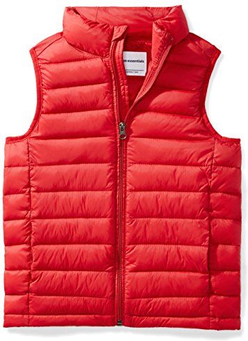 Amazon Essentials Piumino Smanicato Ripiegabile Impermeabile Leggero Bambini e Ragazzi, Rosso, 6-7 Anni