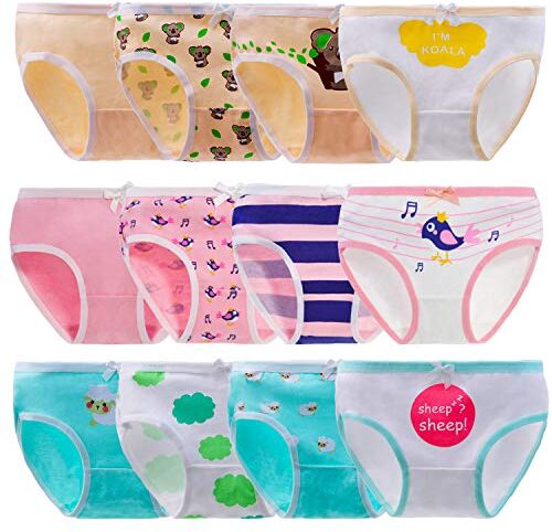 Anntry Bambine 12 Pezzi Slip Morbidi Bambini Confortevoli Biancheria Intima di Cotone Mutandine Assortiti 2-12 Anni (Colore-2, 4-6 Anni)