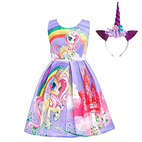 Lito Angels Vestito Unicorno con Cerchietto per Capelli per Bambina, Taglia 7-8 Anni, Viola C