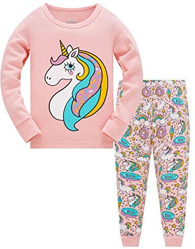 TEDD Pigiama Ragazza Unicorno 100% Cotone Lungo Biancheria da Notte Vestiti Bambina Invernale Due Pezzi Impostato Natale Regalo per Bambini 1-12 Anni