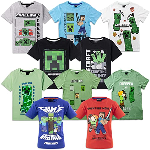 Cartoons Minecraft Bambino T-Shirt Maglia Maglietta a Maniche Corte Primavera Estate [60809 Azzurro 9 Anni]