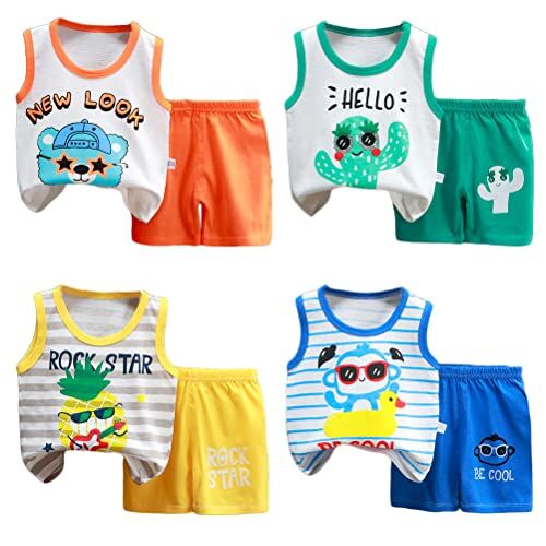 XM-Amigo 8 Pezzi per Ragazzi Bambini Neonati Canotta senza maniche Top Canottiere morbide Shorts con pantaloncini Outfit Set,Età 3-9 mesi(Consigliata Bambini Altezza:66-73 cm) Etichetta:50