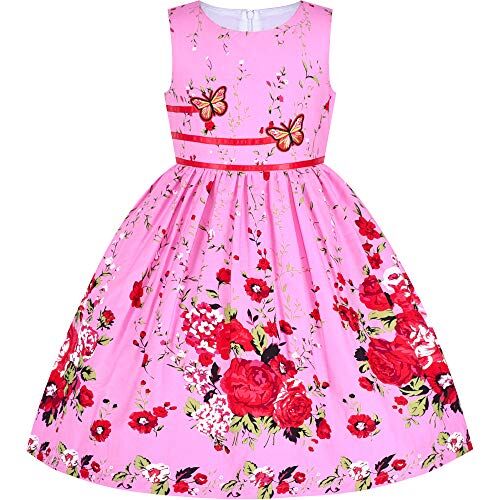 Sunny Fashion Vestito Bambina Rosa Doppio Cravatta a Farfalla Festa Sole Casuale 7-8 Anni