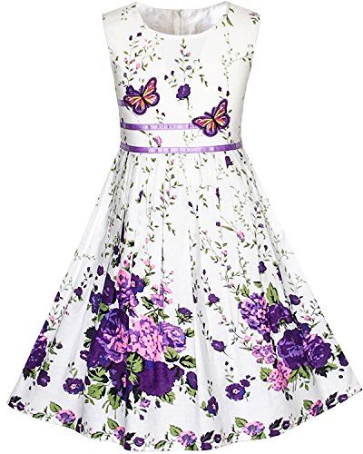 Sunny Fashion Vestito Bambina Viola Farfalla Fiore Sole Festa 6 Anni