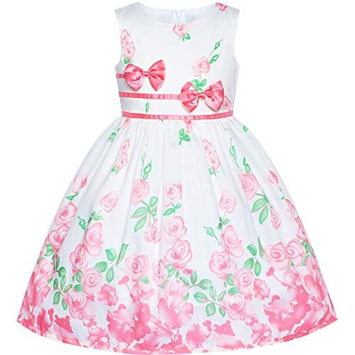 Sunny Fashion Vestito Bambina Rosa Casuale Rosa Doppio Cravatta a Farfalla 11-12 Anni