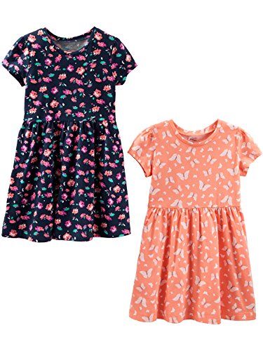 Simple Joys by Carter's Short-Sleeve And Sleeveless Dress Sets, Pack of 2 Abito Casual, Blu Marino Floreale/Pesca Stampa Farfalle, 4 Anni (Pacco da 2) Bambine e Ragazze