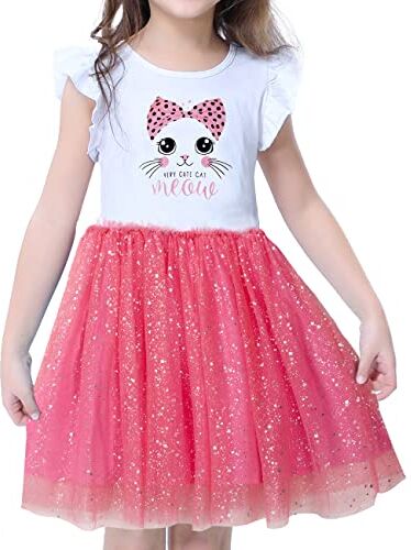 VASCHY Vestito Bambina,Vestiti Bambina Abito Cerimonia Bambina Vestito Bambina Vestito Principessa Bambina Elegante Festa Manica Corta Tulle 3-9 Anni