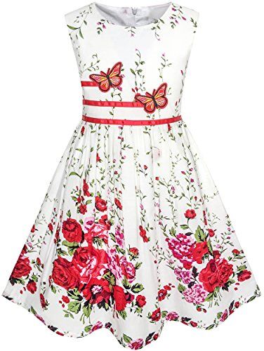 Sunny Fashion Vestito Bambina Farfalla Fiore Sole Festa 6 Anni