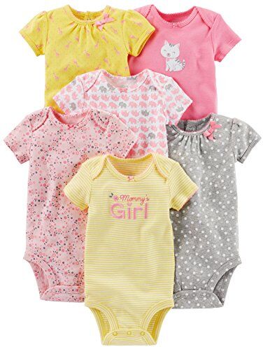 Simple Joys by Carter's 6-Pack Short-Sleeve Bodysuit Body, Rosa/Giallo, 12 Mesi (Pacco da 6) Bimba