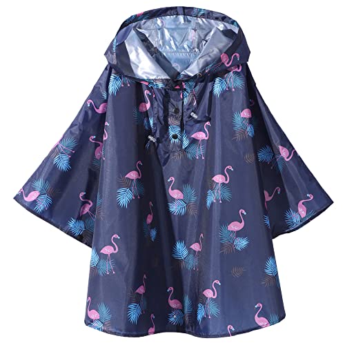 QIKADO Poncho Impermeabile Bambini Unisex Antipioggia Bambino Mantella Pioggia Bambina Incappucciato con Sacchetto di Stoccaggio Portatile Blauer Flamingo/M