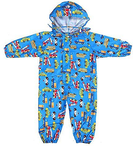 Gagacity Pioggia Completo Bambini Pioggia Cappotto Impermeabile Impermeabile in Un Unico Pezzo 75-135cm Blu/L