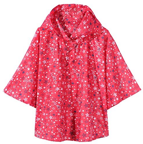 QIKADO Poncho Bambina Impermeabile Unisex per la Pioggia All'aperto Stella Rossa/5-8anni