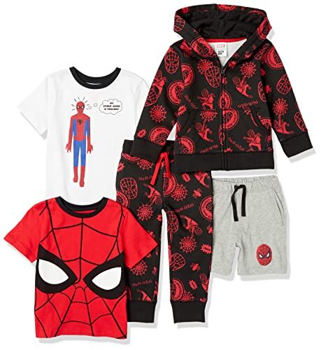 Amazon Essentials Disney   Marvel   Star Wars Completi (In precedenza Spotted Zebra) Bambini e ragazzi, Pacco da 5, Marvel Spiderman, 2 anni