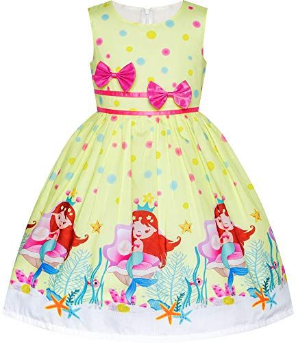 Sunny Fashion Vestito Bambina Giallo Casuale Sirena Doppio Cravatta a Farfalla Festa 6 Anni