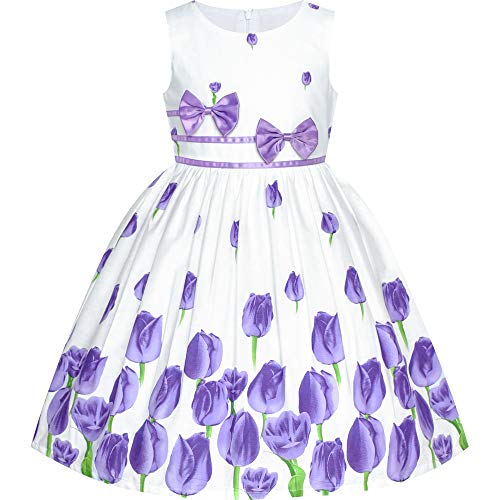 Sunny Fashion Vestito Bambina Viola Festa dei Tulipani Casuale Floreale 11-12 Anni