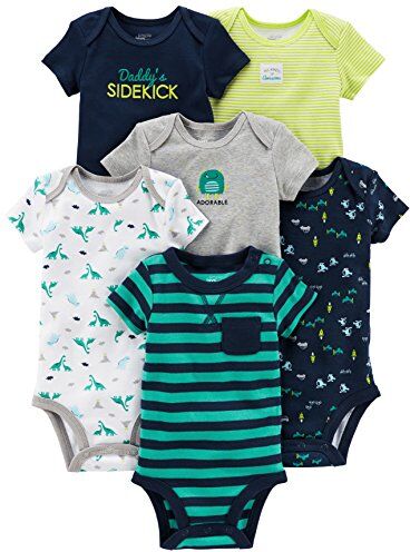 Simple Joys by Carter's Short Sleeve Bodysuit Body, Multicolore/Auto/Dinosauri/Righe, 18 Mesi (Pacco da 6) Bimbo