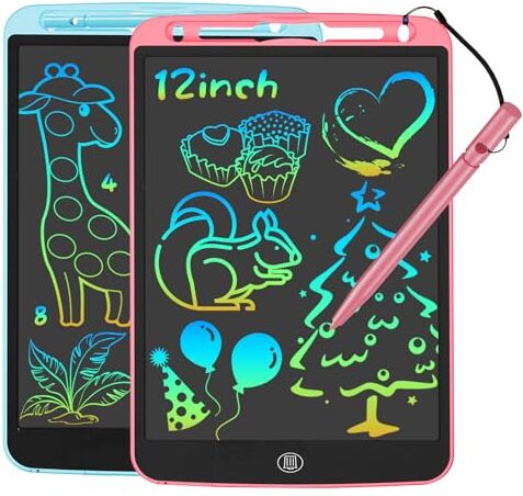 JOEAIS Tavoletta Grafica LCD Confezione Da 2, Tablet Disegno Da 12 Pollici Per Bambini Con Stilo Lanyard, Scarabocchio Giocattolo Didattico, Regali Perfetti Per Ragazzi E Ragazze (Rosa+Blu)