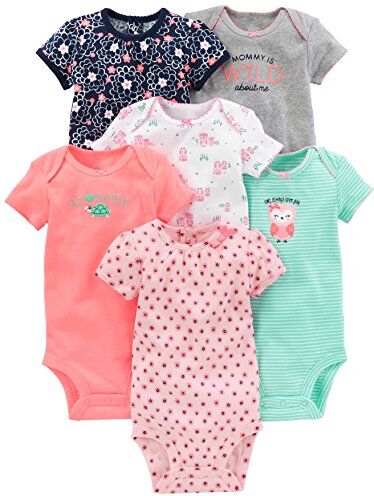 Simple Joys by Carter's 6-Pack Short-Sleeve Bodysuit Body, Multicolore/Floreale/Gufi/Righe, 3-6 Mesi (Pacco da 6) Bimba