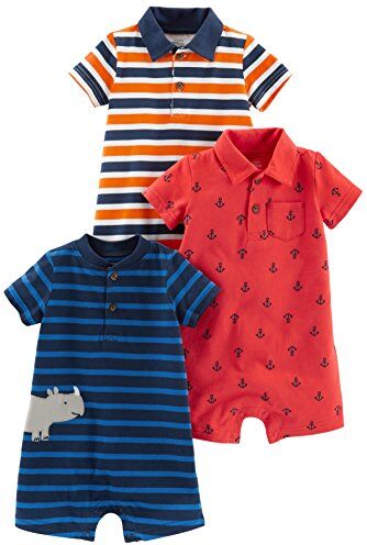 Simple Joys by Carter's 3-Pack Infant-And-Toddler-Rompers, Ancore/Righe/Rinoceronte, 3-6 Mesi (Pacco da 3) Bimbo