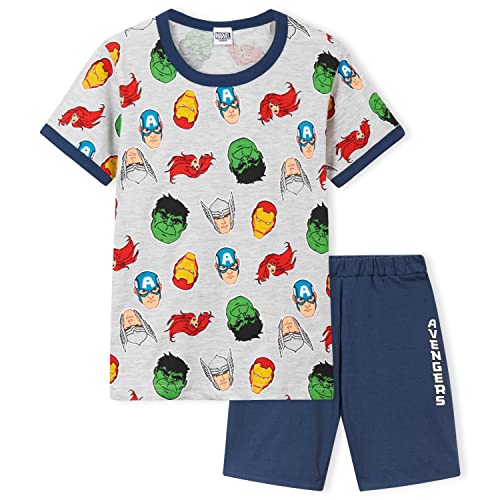 Marvel Avengers Pigiama Bambino Pigiama Spiderman Black Panther Captain America Pigiama Corto Bambino Estivo in Maniche Corte e Pantaloncini Gadget Ufficiale (Grigio/Blu Avengers, 7-8 Anni)